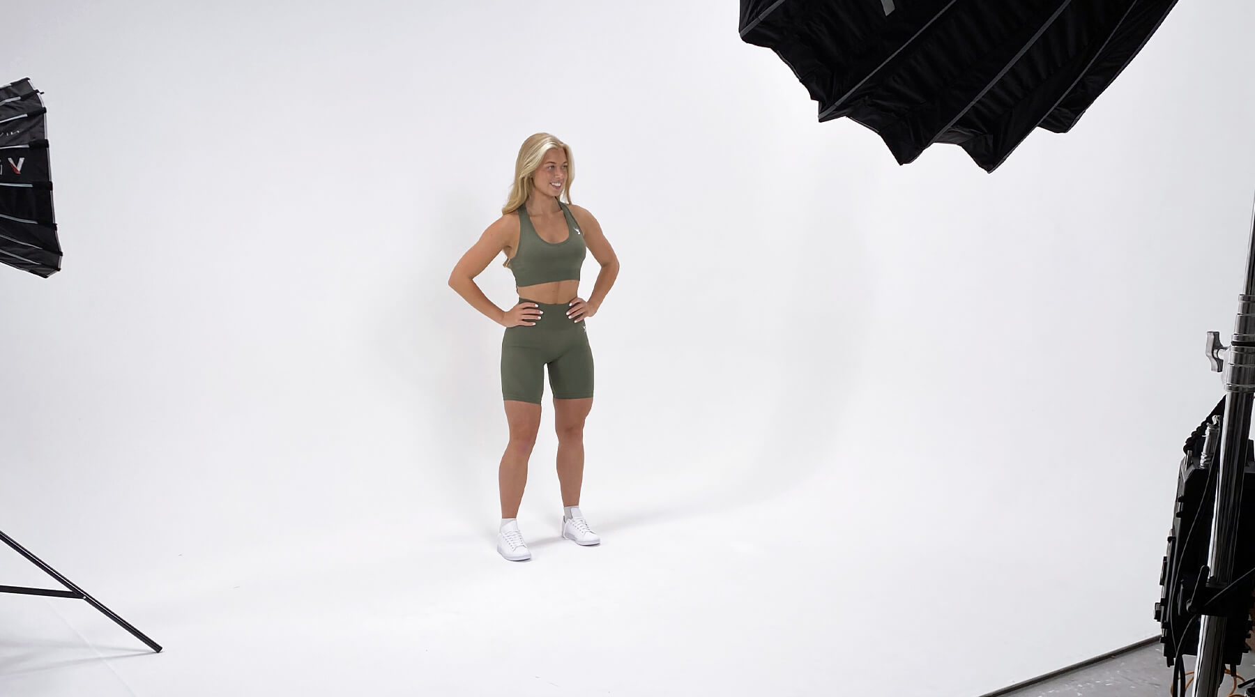 redbaysand tempo seamless scrunch workout collection behind the scenes shoot of our new seamless scrunch bum leggings, shorts, sports bra and long sleeve crop top built for running, yoga, gym workouts