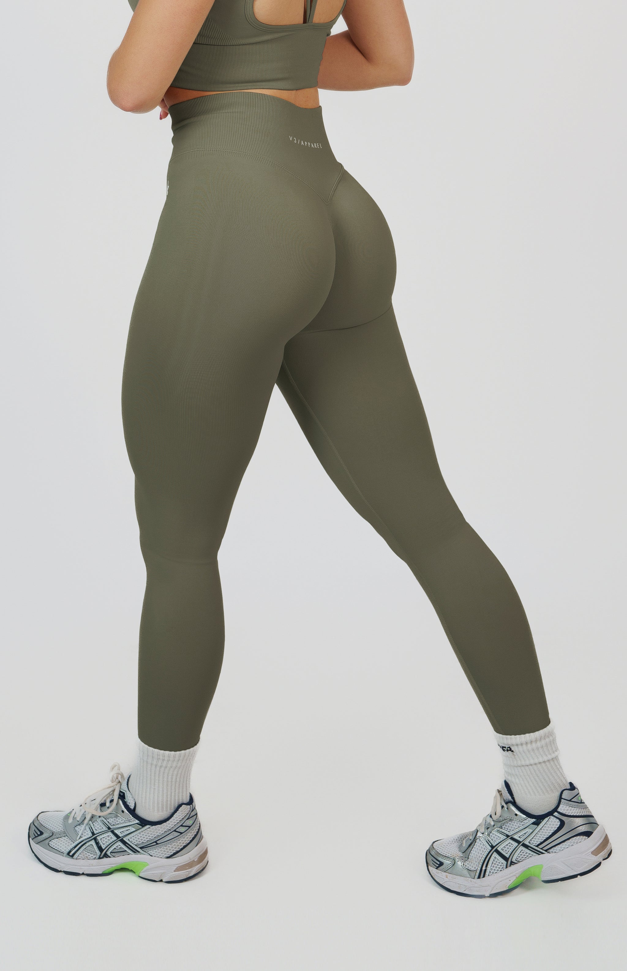 V3 Apparel Womens Seamless Scrunch Form Workout Leggings Olive