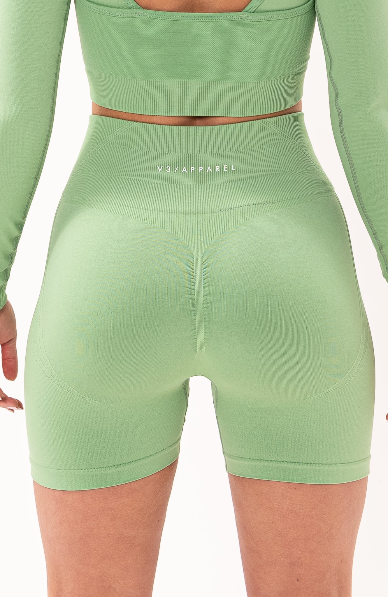 redbaysand Women's Tempo seamless scrunch bum shaping high waisted cycle shorts in mint green – Squat proof 5 inch leg gym shorts for workouts training, Running, yoga, bodybuilding and bikini fitness.