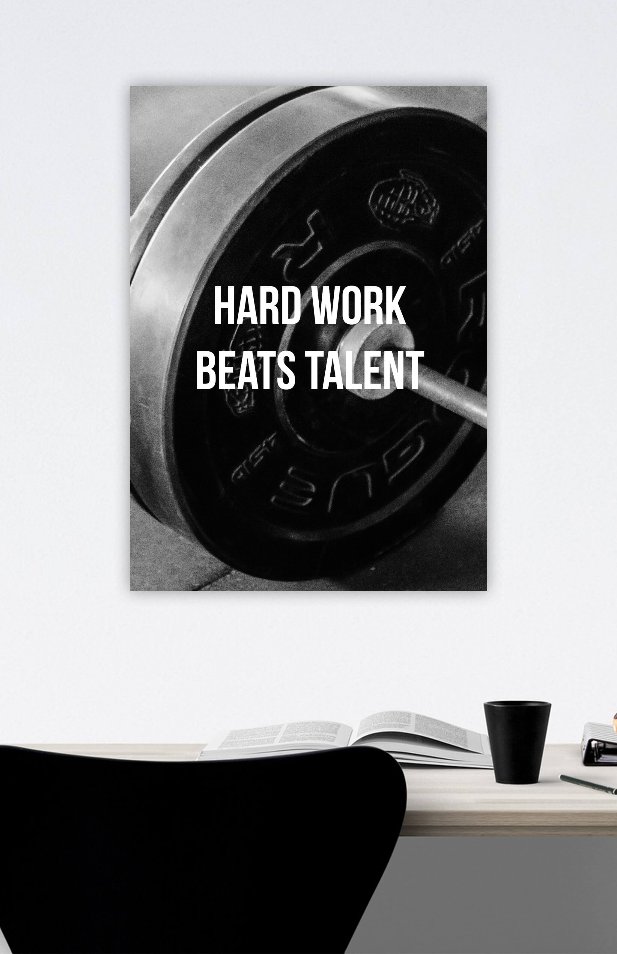 V3 Apparel womens hard work beats talent, Motivational posters, mens inspirational wall artwork and empowering poster quote designs for office, home gym, school, kitchen and living room.