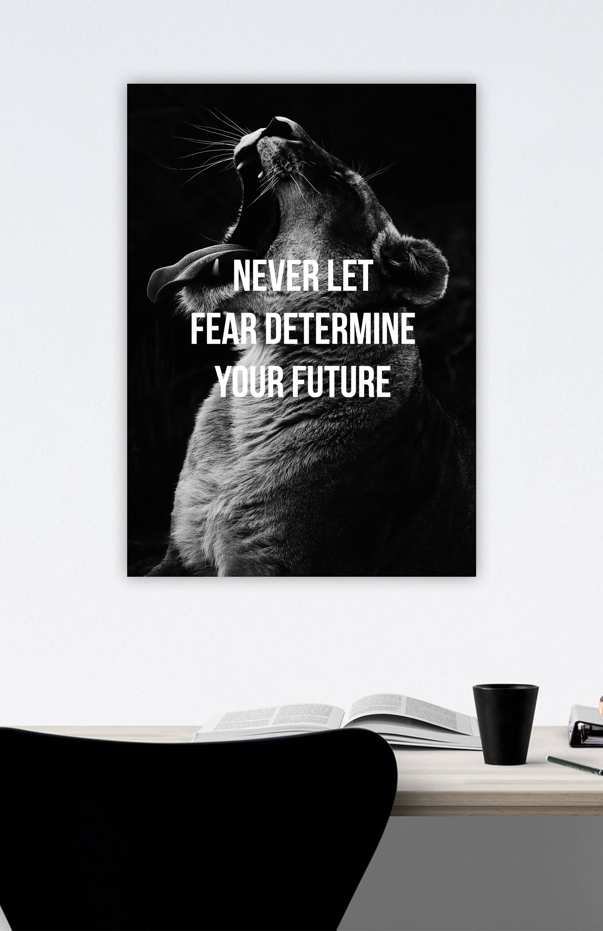 V3 Apparel womens Never Let Fear Determine Your Future, Motivational posters, mens inspirational wall artwork and empowering poster quote designs for office, home gym, school, kitchen and living room.