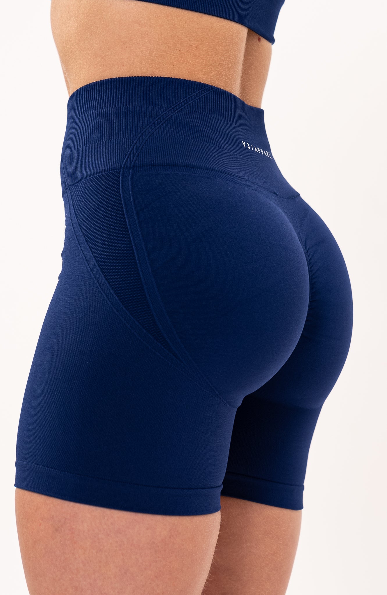 redbaysand Women's Tempo seamless scrunch bum shaping high waisted cycle shorts in navy royal blue – Squat proof 5 inch leg gym shorts for workouts training, Running, yoga, bodybuilding and bikini fitness.