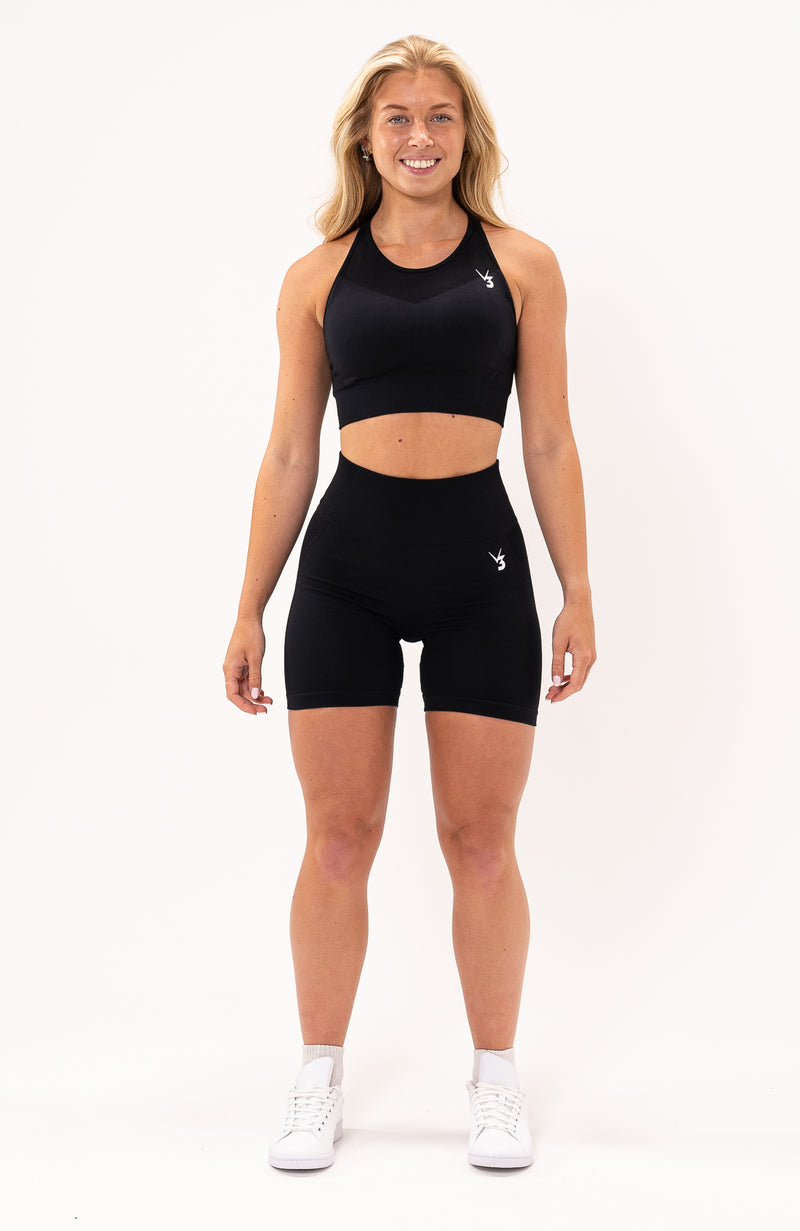 V3 Apparel Womens 2-Piece Tempo Seamless Scrunch Workout Outfit - Black -  Gym Workout Shorts & Fitness Sports Bra