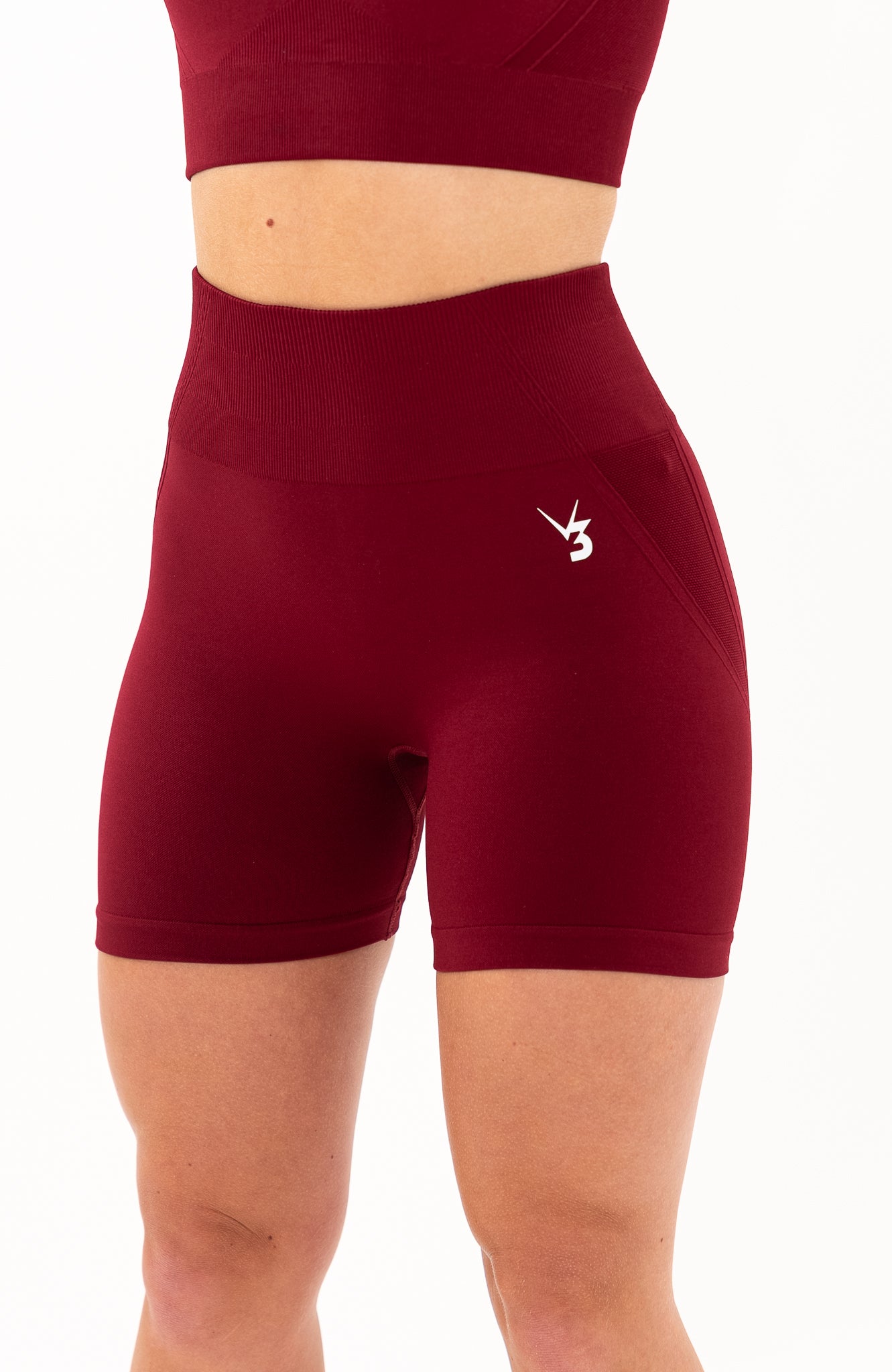redbaysand Women's Tempo seamless scrunch bum shaping high waisted cycle shorts in burgundy red – Squat proof 5 inch leg gym shorts for workouts training, Running, yoga, bodybuilding and bikini fitness.