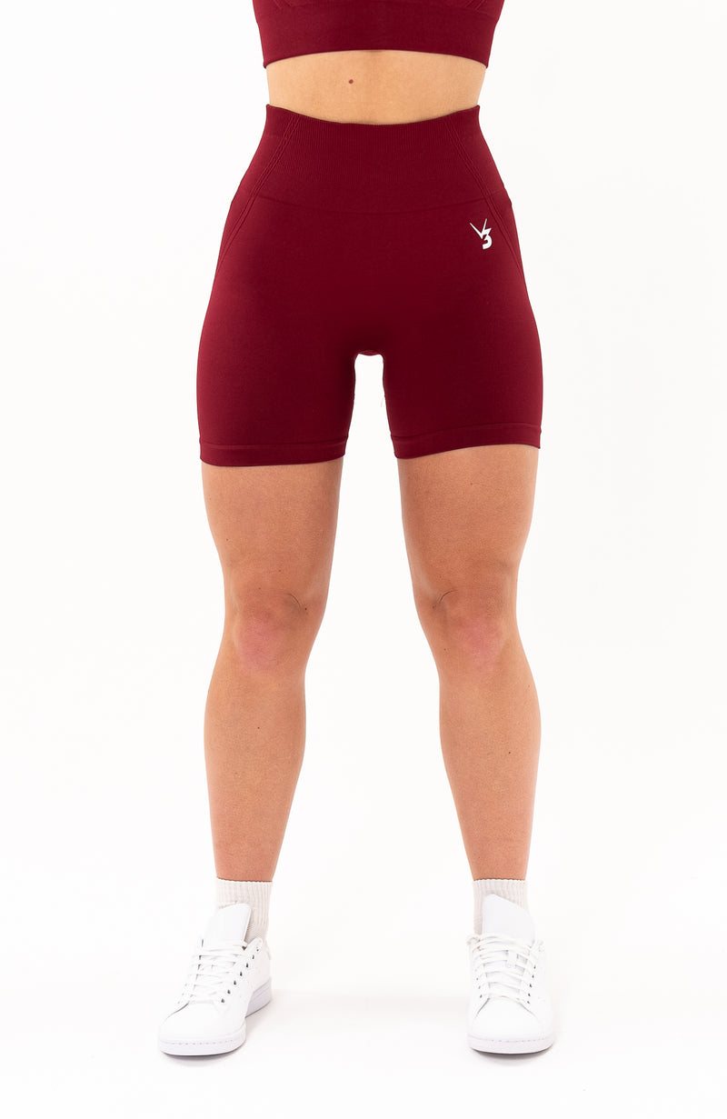 V3 Apparel Womens Tempo Seamless Scrunch Workout Shorts - Burgundy