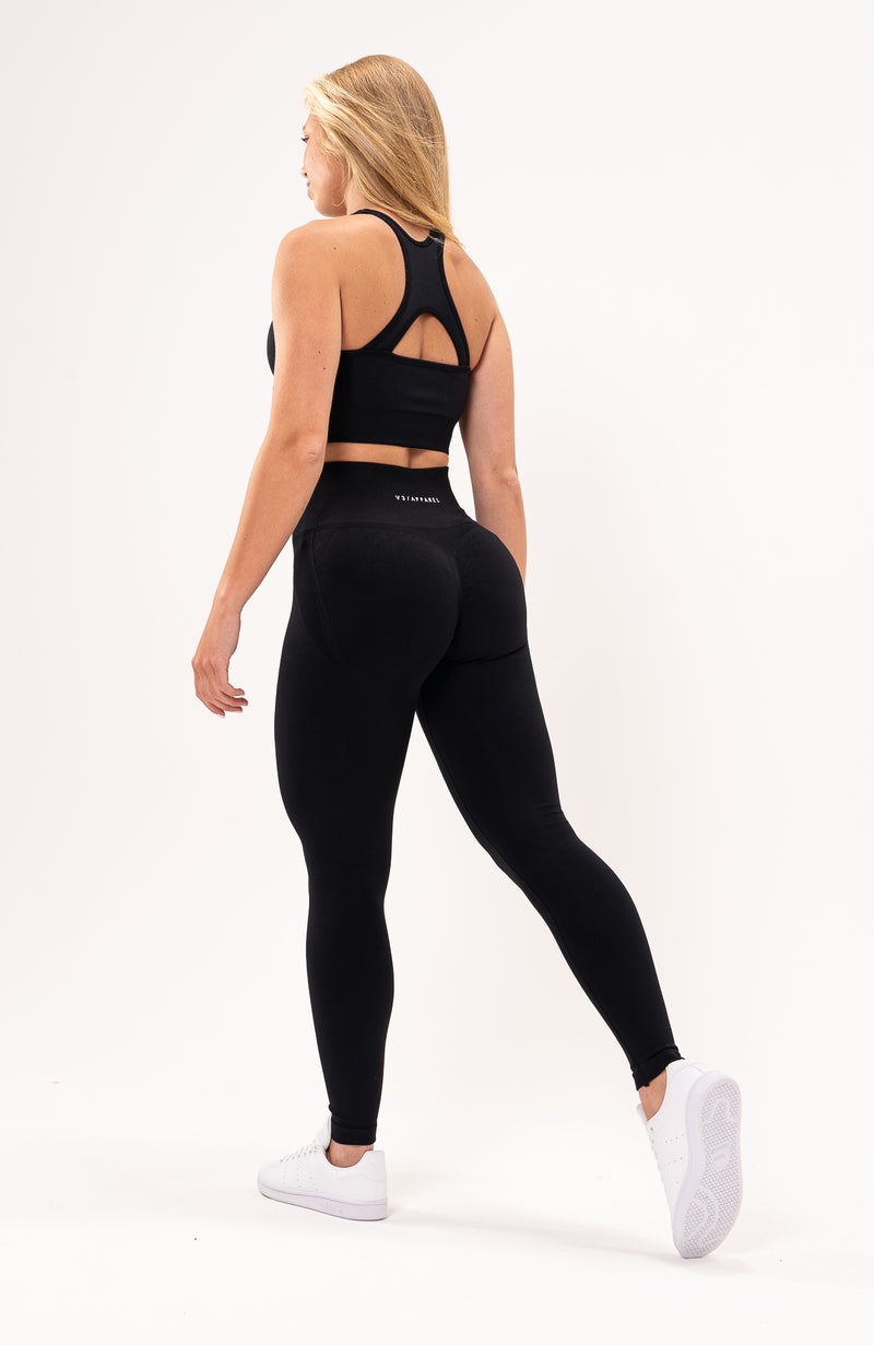 V3 Apparel Womens 2-Piece Tempo Seamless Scrunch Workout Outfit - Black -  Gym Workout Leggings & Fitness Sports Bra