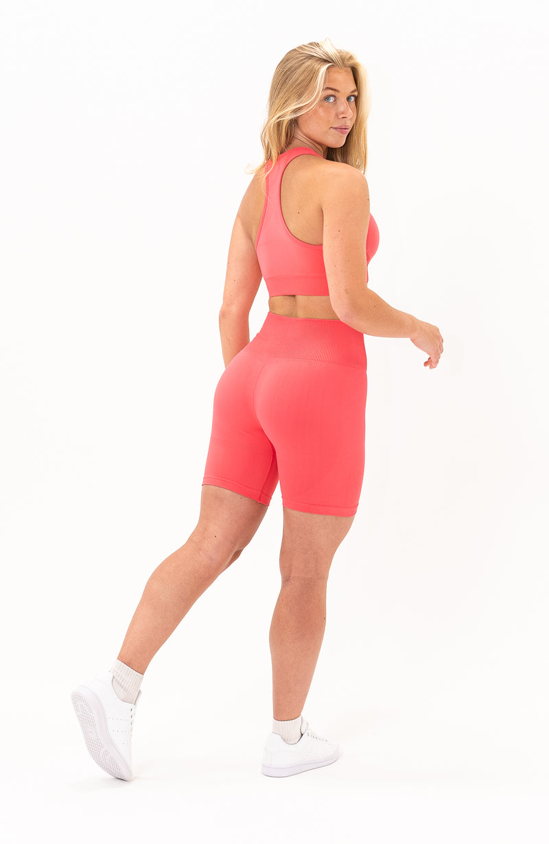 V3 Apparel Womens 2-Piece Limitless Seamless Workout Outfit - Coral Pink - Gym  Workout Shorts & Fitness Sports Bra