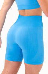 V3 Apparel Women's seamless Limitless high waisted cycle shorts in azure blue – Squat proof 5 inch inseam leg bum enhancing shorts for Gym workouts training, Running, yoga, bodybuilding and bikini fitness.
