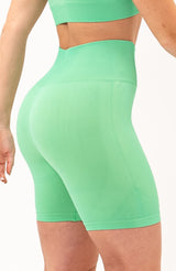 V3 Apparel Women's seamless Limitless high waisted cycle shorts in mint green – Squat proof 5 inch inseam leg bum enhancing shorts for Gym workouts training, Running, yoga, bodybuilding and bikini fitness.