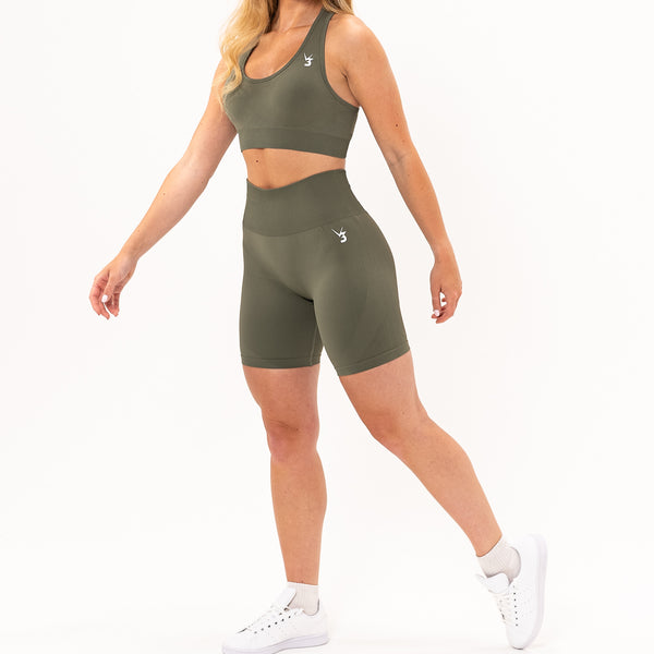 Women's Green Seamless Top And Shorts Activewear Set