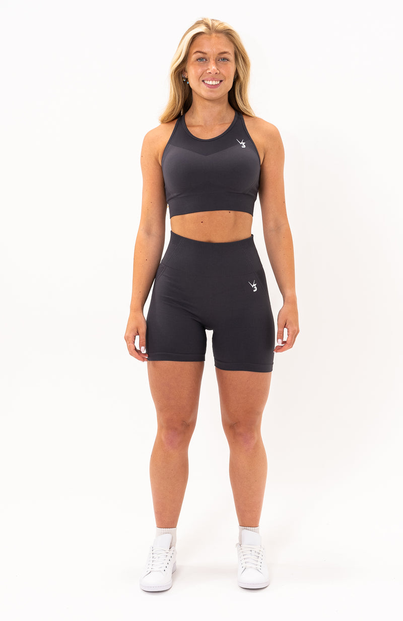 V3 Apparel Womens 2-Piece Tempo Seamless Scrunch Workout Outfit - Black - Gym  Workout Shorts & Fitness Sports Bra