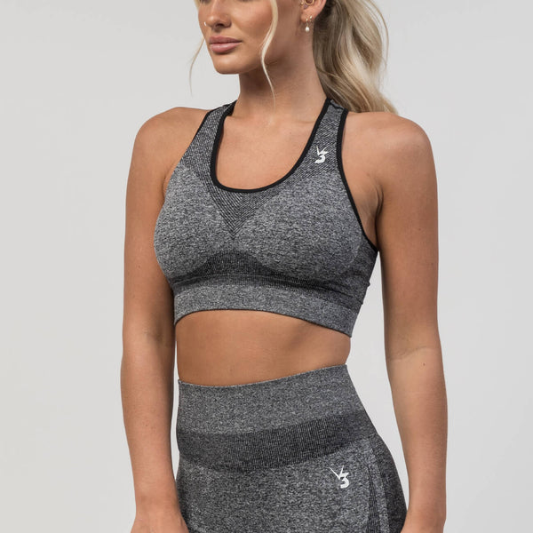 V3 Apparel Womens 2-Piece Tempo Seamless Scrunch Workout Outfit - Grey - Gym  Workout Leggings & Fitness Sports Bra