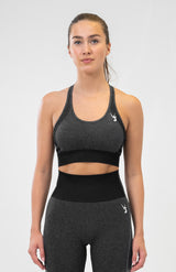 V3 Apparel Women's seamless Unity training sports bra in black with removable padded cups and strap for gym workouts training, Running, yoga, bodybuilding and bikini fitness.