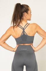 V3 Apparel Women's seamless Contour training sports bra in grey with removable padded cups and strap for gym workouts training, Running, yoga, bodybuilding and bikini fitness.
