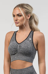 V3 Apparel Women's seamless Empower training sports bra in dark grey marl with removable padded cups and strap for gym workouts training, Running, yoga, bodybuilding and bikini fitness.